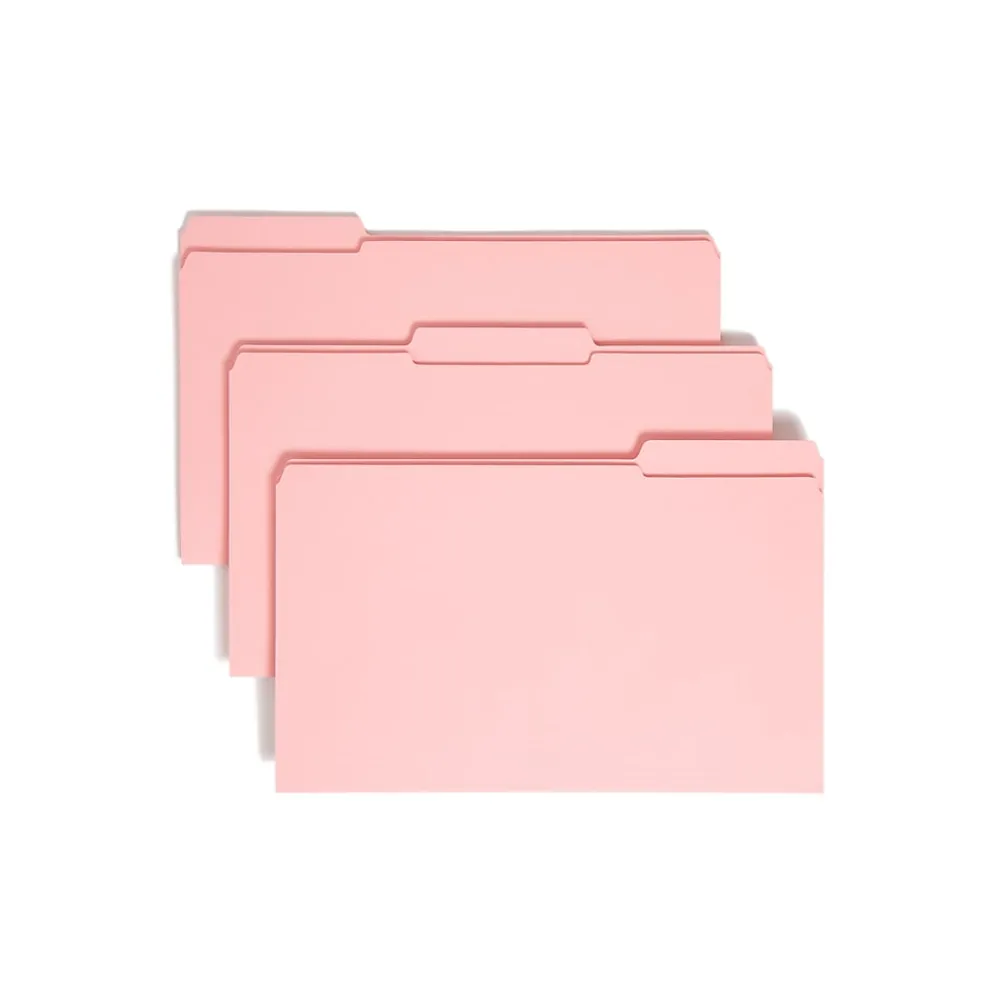 File Folders|Smead File Folder, Reinforced 1/3-Cut Tab, Legal Size, , 100/Box (17634) Pink