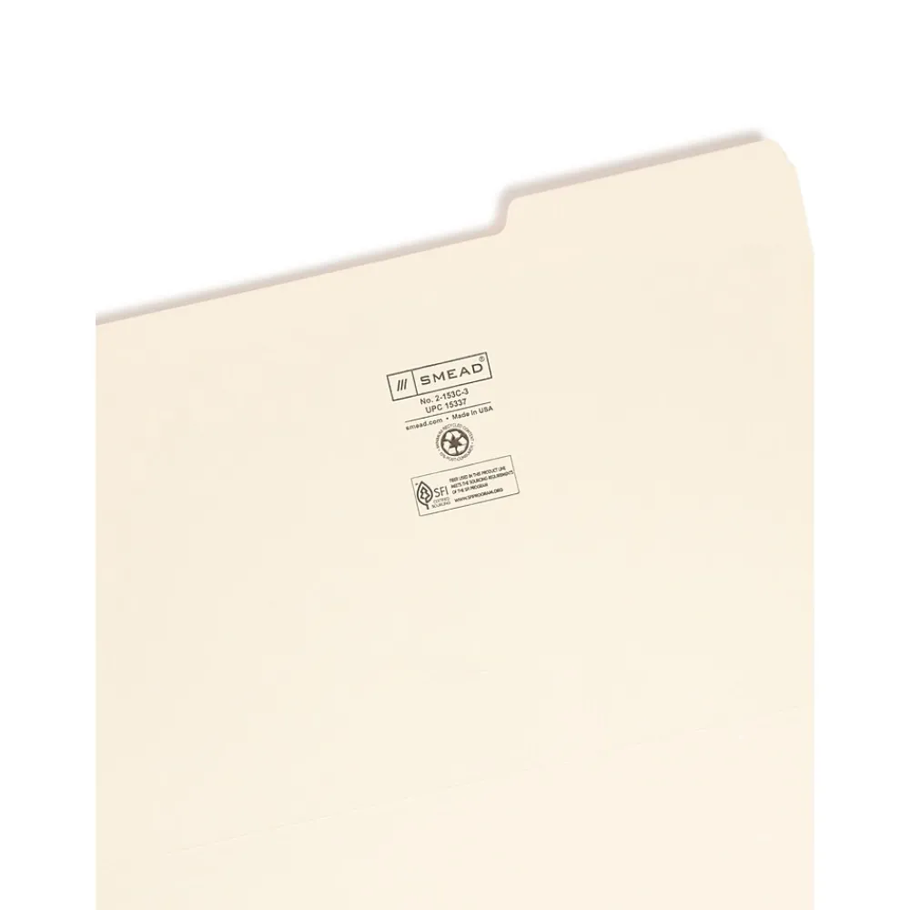 File Folders|Smead ® File Folder, Reinforced 1/3-Cut Tab Right Position, Legal Size, Manila, 100/Box (15337)