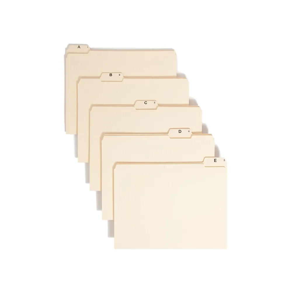 File Folders|Smead File Folders, A-Z Index, Reinforced 1/5-Cut Tab, Letter Size, Manila, 25/Set (11777)