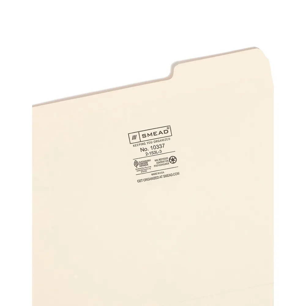 File Folders|Smead File Folders, Reinforced 1/3-Cut Tab Right Position, Letter Size, Manila, 100/Box (10337)