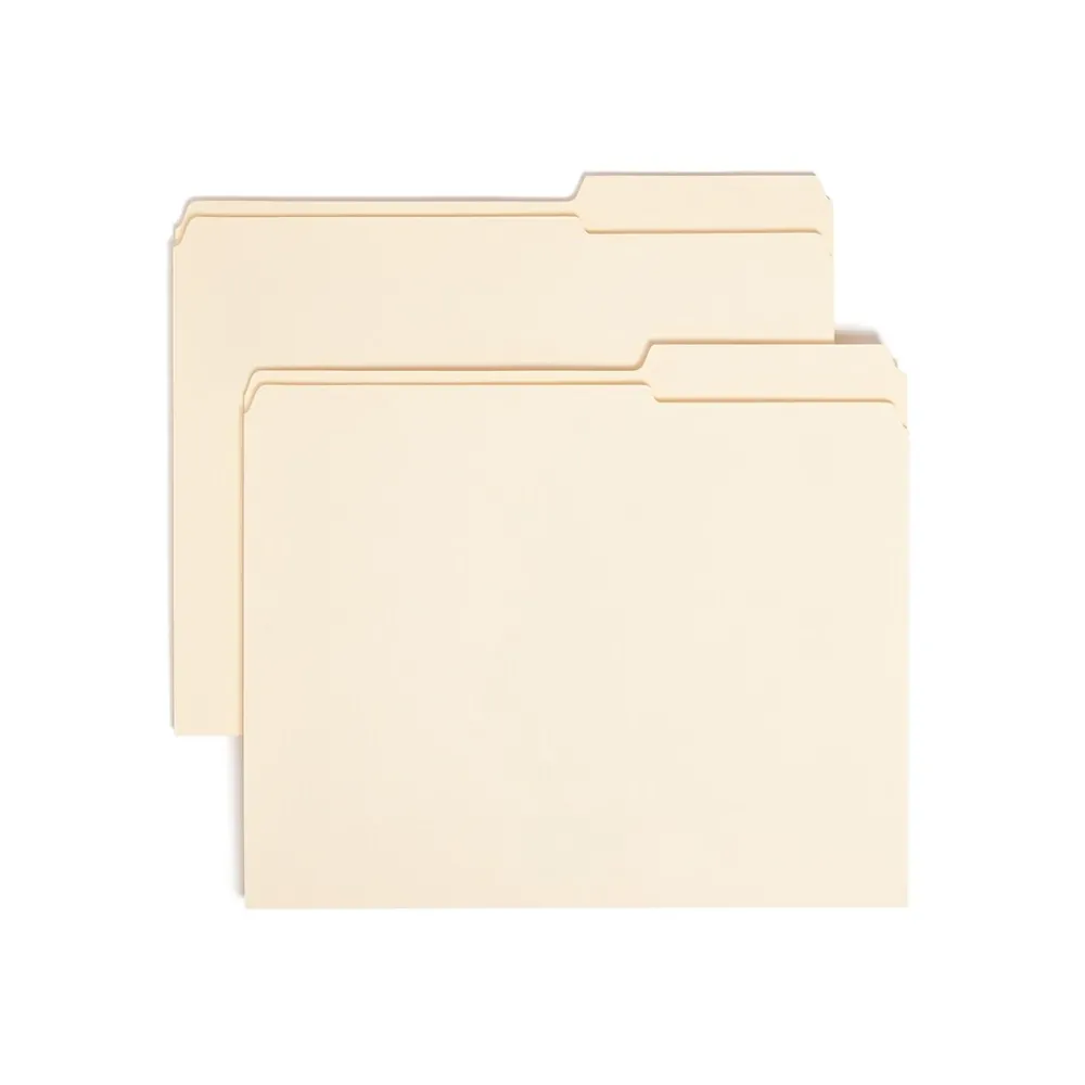 File Folders|Smead File Folders, Reinforced 2/5-Cut Right Position, Guide Height, Letter Size, Manila, 100/Box (10386)