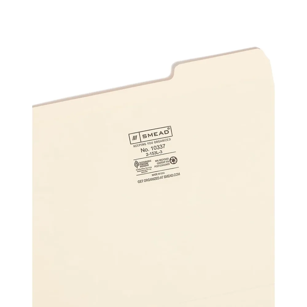 File Folders|Smead File Folders, Reinforced 1/3-Cut Tab Right Position, Letter Size, Manila, 100/Box (10337)