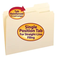 File Folders|Smead File Folders, Reinforced 1/3-Cut Tab Right Position, Letter Size, Manila, 100/Box (10337)