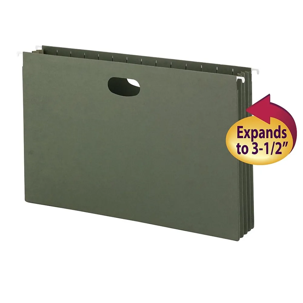 Hanging File Folders|Smead Hanging File Folders, 3 1/2" Expansion, Legal Size, Standard Green, 10/Box (64320)