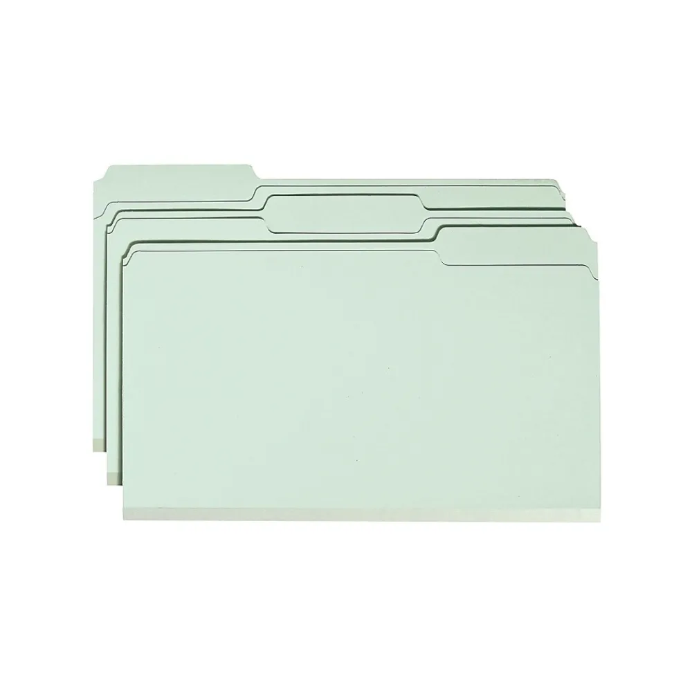 File Folders|Smead Heavy Duty Pressboard File Folder, 1/3-Cut Tab, 2" Expansion, Legal Size, Gray/Green, 25/Box (18234)