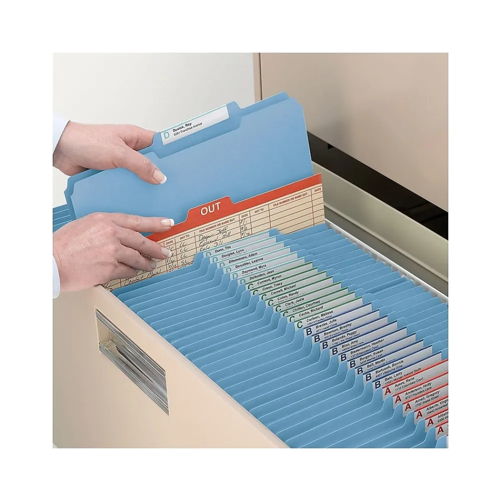 File Folders|Smead Pressboard File Folders, 1/3-Cut Tab, 1" Expansion, Letter-Size, Blue, 25/Box (21530)