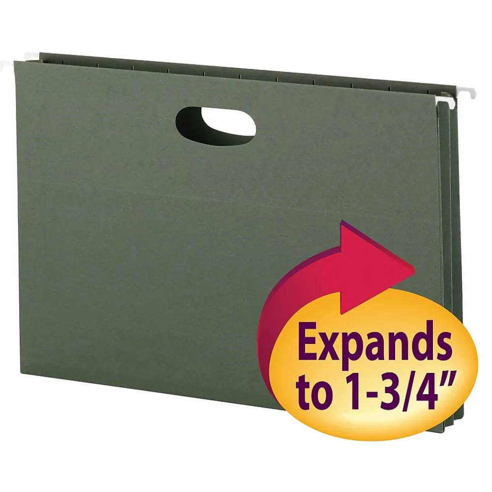 Hanging File Folders|Smead Recycled Hanging File Pocket, 1.75" Expansion, Legal Size, Standard Green, 25/Box (64318)