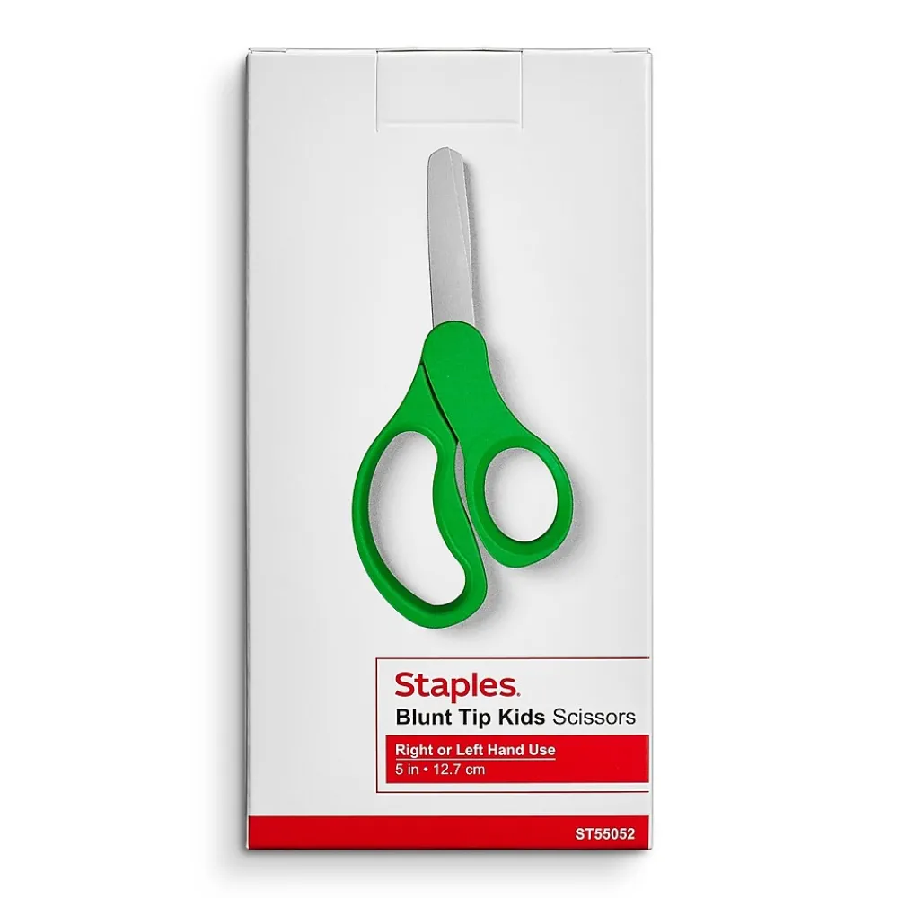 Scissors|Staples 5" Kids Blunt Tip Stainless Steel Scissors, Straight Handle, Right & Left Handed (TR55052)