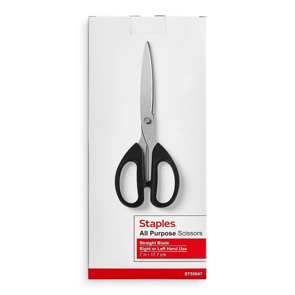 Scissors|Staples 7" Pointed Tip Stainless Steel Scissors, Straight Handle, Right & Left Handed (TR55047)