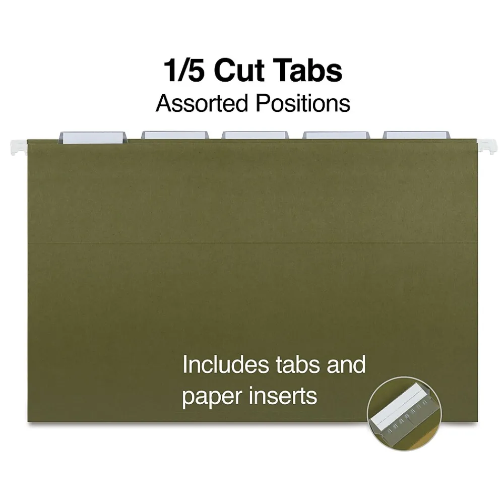 Hanging File Folders|Staples ® 95% Recycled Heavy Duty Hanging File Folders, 1/5-Cut Tab, Legal Size, , 25/Box (ST116830/116830) Standard Green