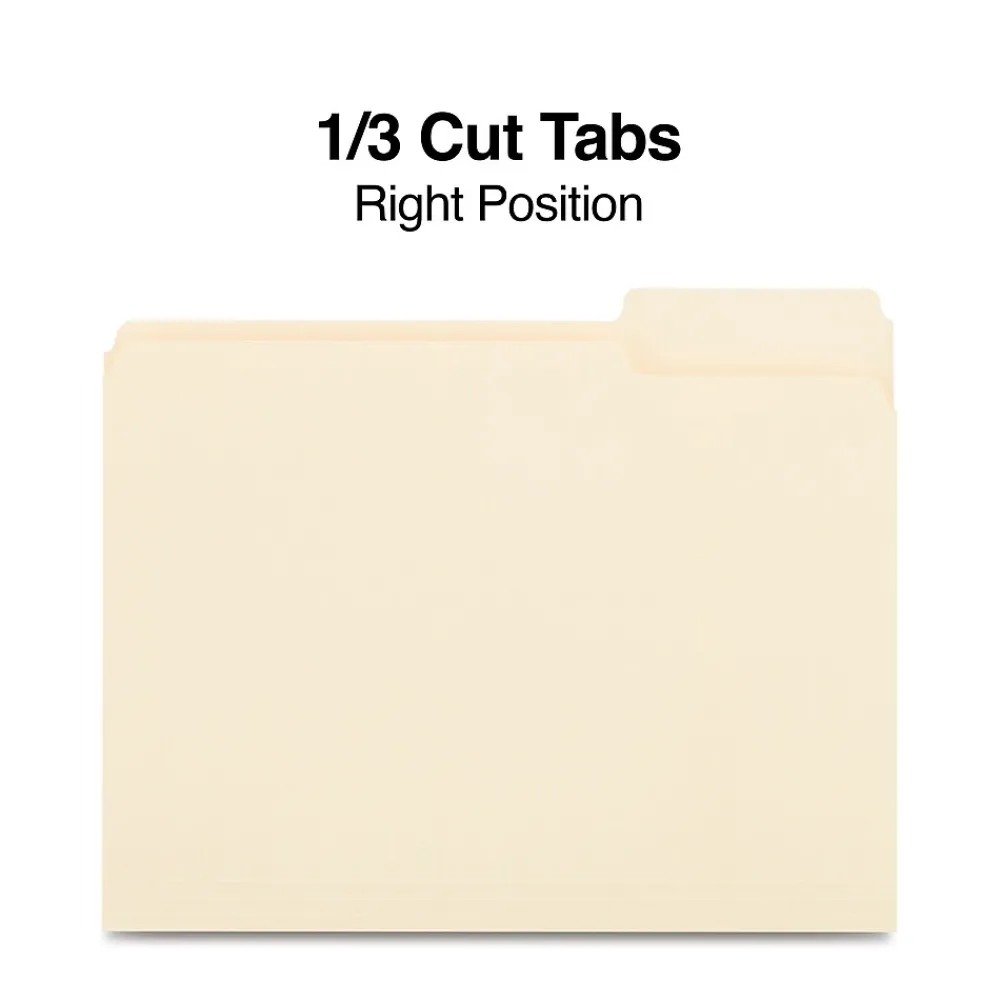 File Folders|Staples 30% Recycled File Folders, 1/3-Cut Tab, Right Position, Letter Size, Manila, 100/Box (ST116822/116822)