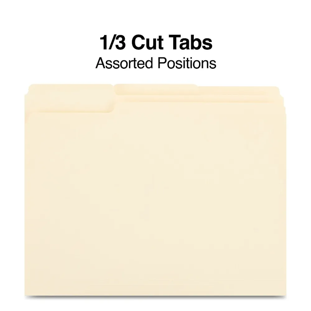 File Folders|Staples 100% Recycled File Folders, 1/3-Cut Tab, Letter Size, 100/Box (ST246850/246850)