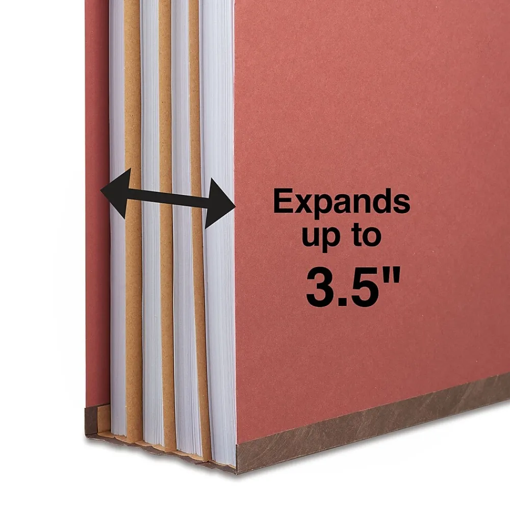 Hanging File Folders|Staples 60% Recycled Pressboard Classification Folder, 3-Dividers, 3.5" Expansion, Legal Size, , 20/Box Brick Red