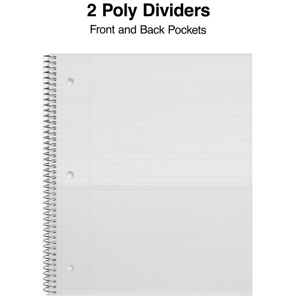Subject Notebooks|Staples ® Accel Poly 2-Subject Subject Notebooks, 8.5" x 11", College Ruled, 75 Sheets, Assorted (36739)