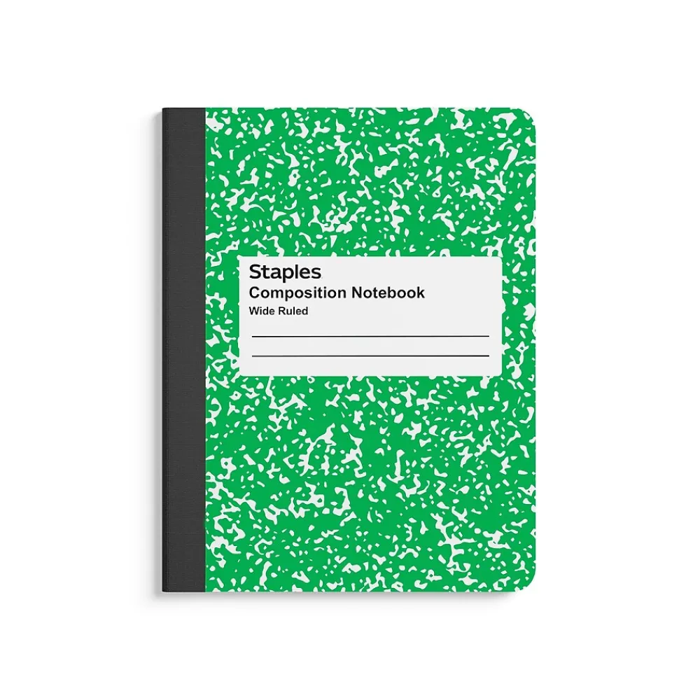 Composition Notebooks|Staples ® Composition Notebook, 9.75" x 7.5", Wide Ruled, 80 Sheets, Assorted Colors, 48/Carton (20702CT)
