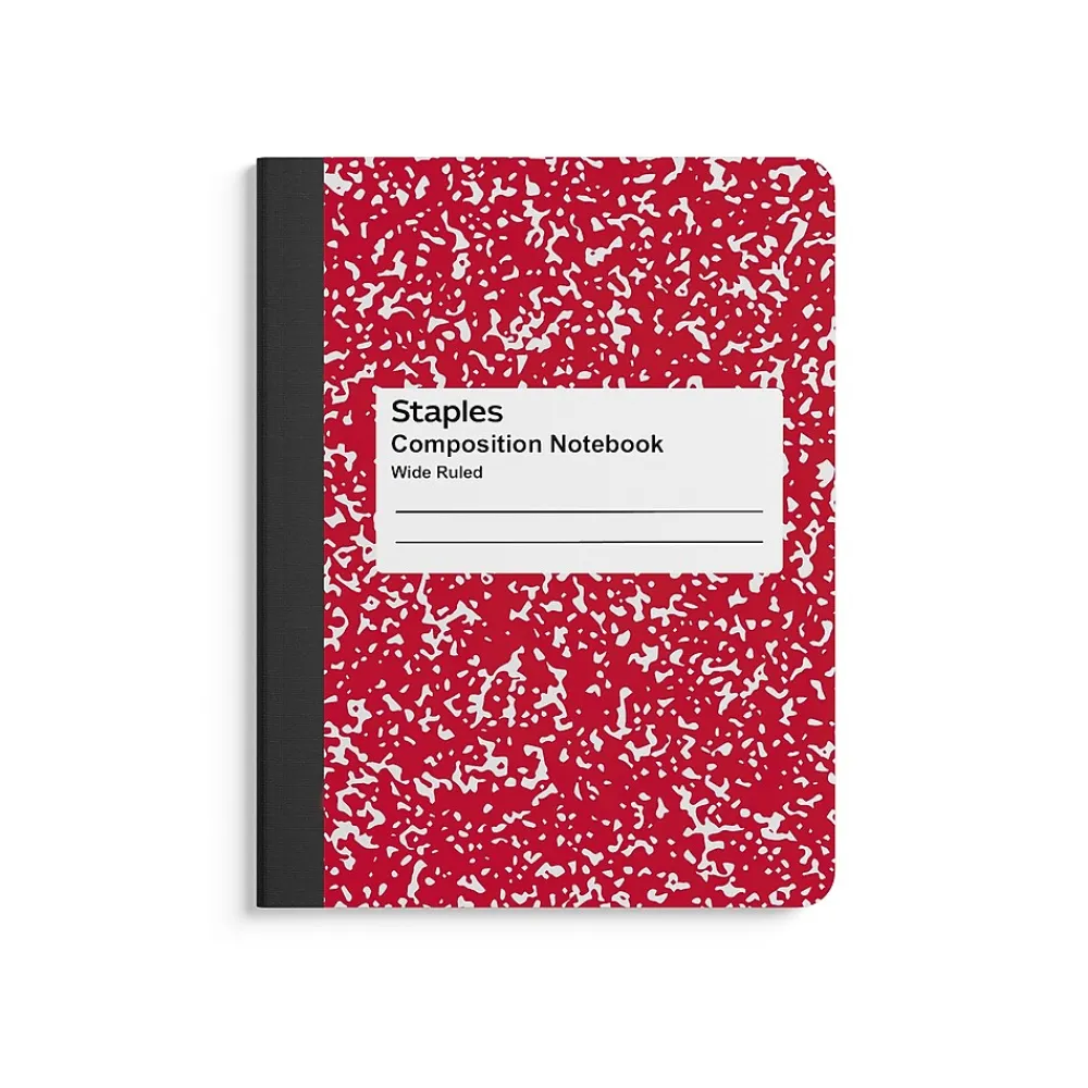 Composition Notebooks|Staples ® Composition Notebook, 9.75" x 7.5", Wide Ruled, 80 Sheets, Assorted Colors, 48/Carton (20702CT)