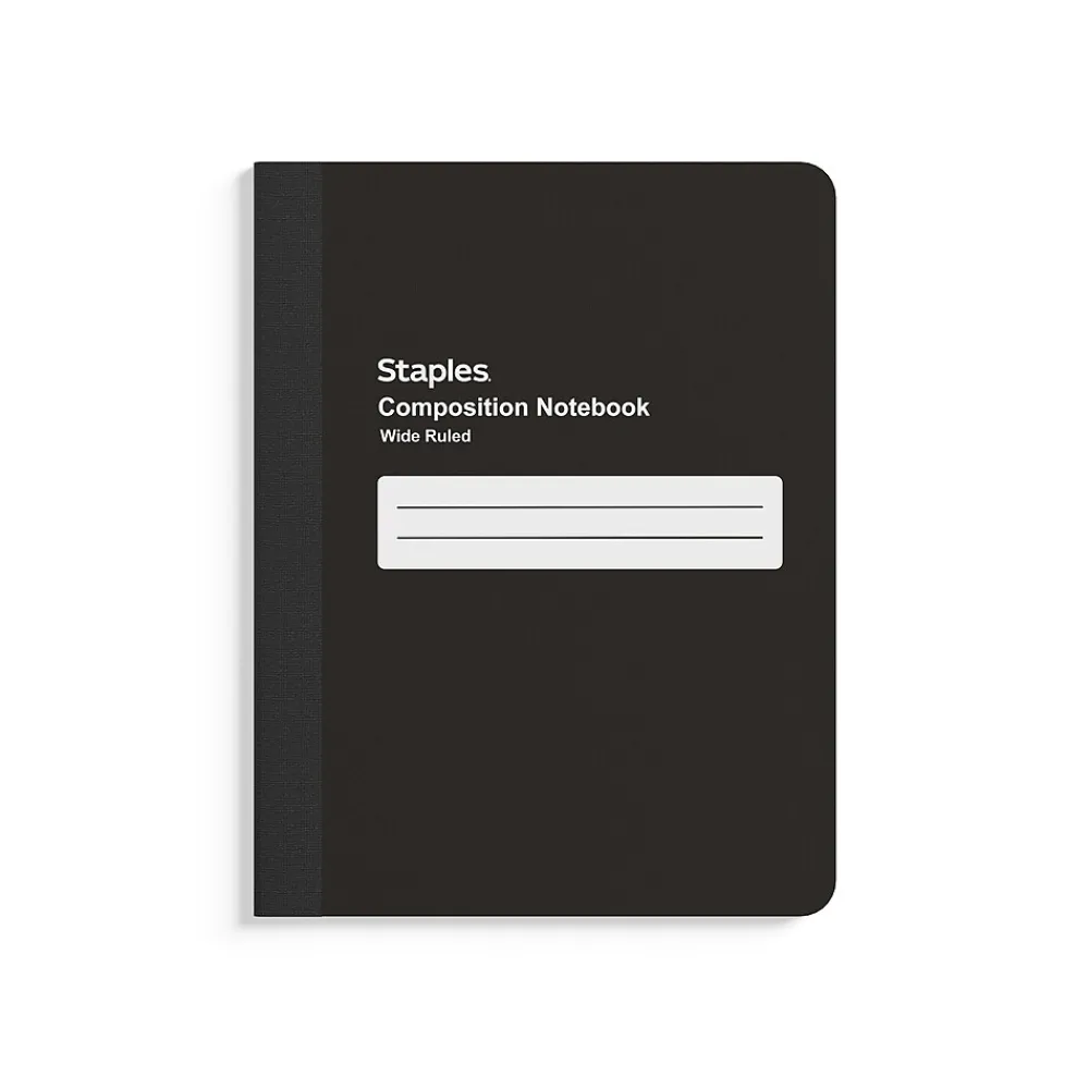 Composition Notebooks|Staples Composition Notebook, 7.5" x 9.75", Wide Ruled, 80 Sheets, (ST55087) Black