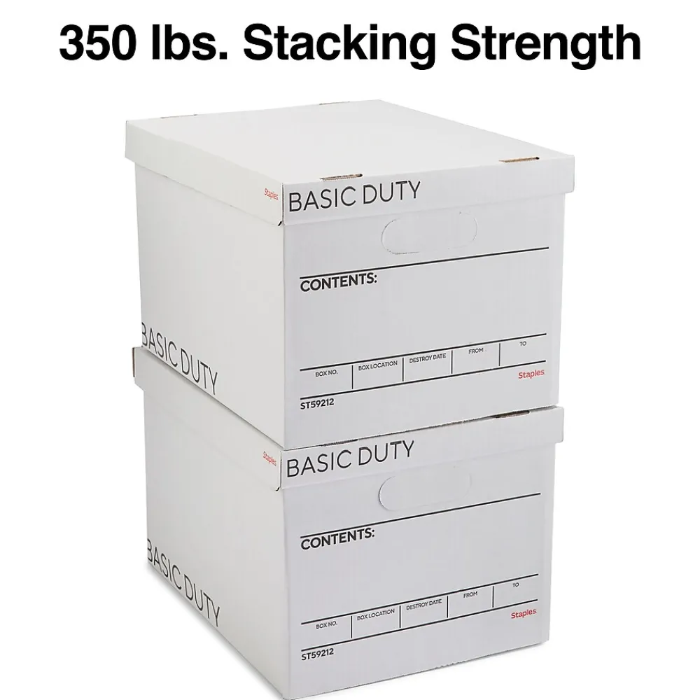 File Storage|Staples Corrugated File Box Lift Off Lid, Letter/Legal Size, White/Black, 20/Pack (3325010/3325007)