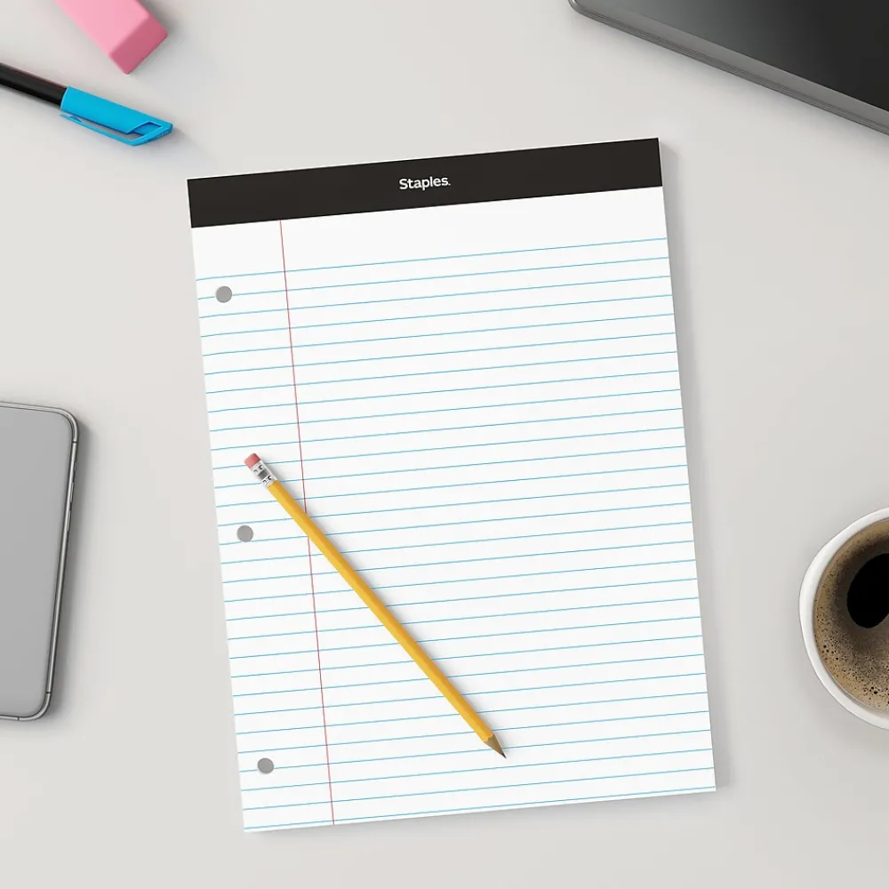 Notepads|Staples Double-Sheet Notepad, 8.5" x 11.75", Letter Size, White, 100 Sheets/Pad (20-244)