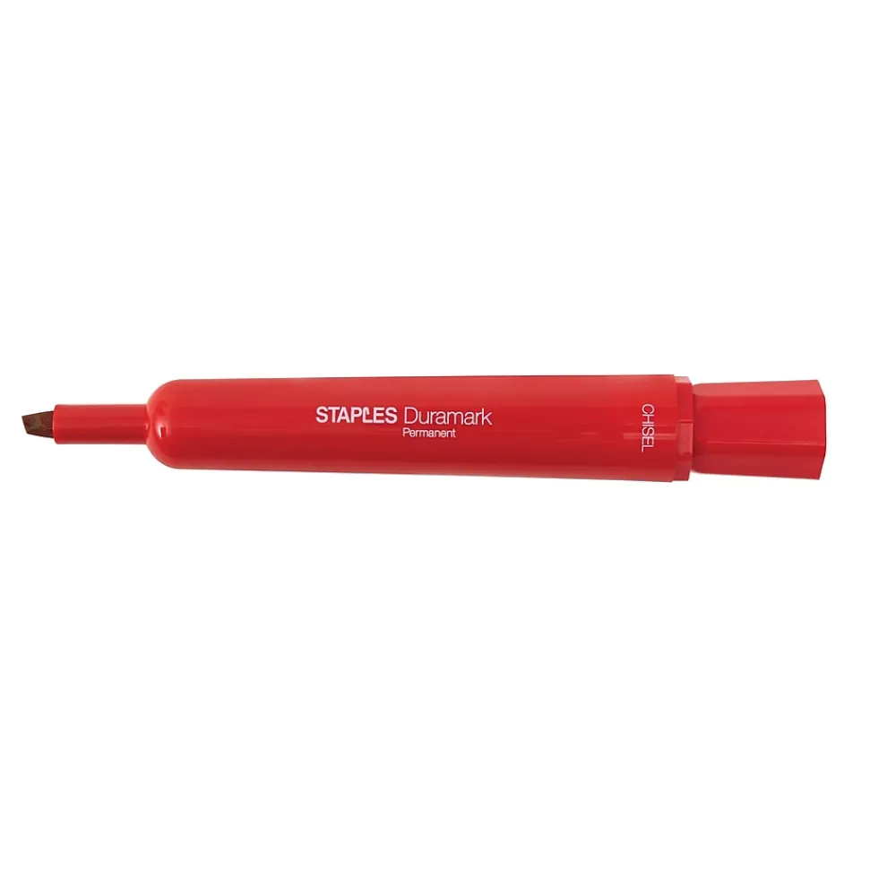 Markers|Staples DuraMark Permanent Markers, Medium Point, Red, 12/Pack (18892)