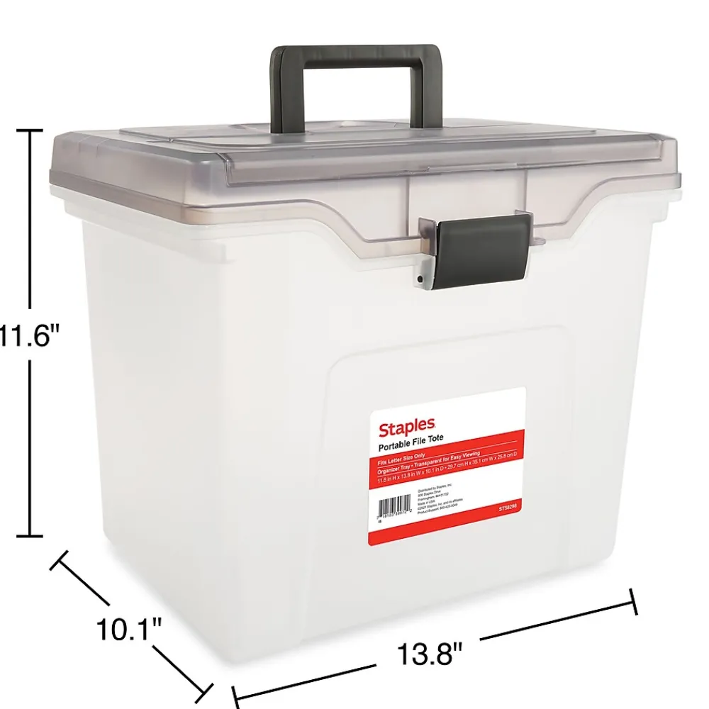 File Storage|Staples File Box File Portable Tote, Letter Size, Clear (140165/111112)