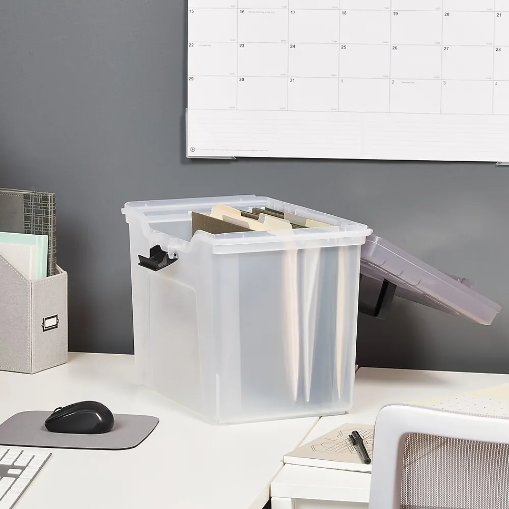 File Storage|Staples File Box File Portable Tote, Letter Size, Clear (140165/111112)