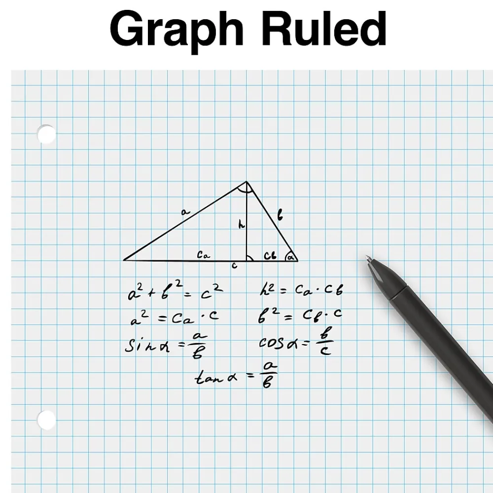 Filler Paper|Staples ® Graph Ruled Filler Paper, 8" x 10.5", 3-Hole Punched, White, 80 Sheets/Pack (ST40476B)