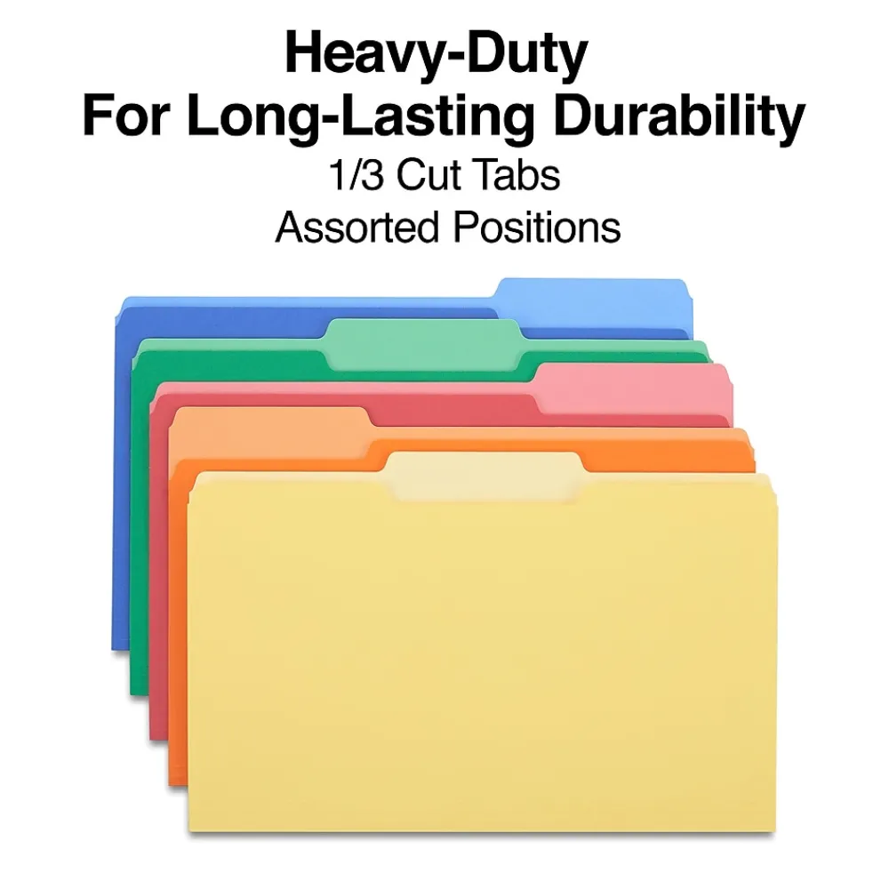File Folders|Staples Heavyweight File Folders, 1/3-Cut Tab, Legal Size, Assorted Colors, 50/Box (ST18366-CC)
