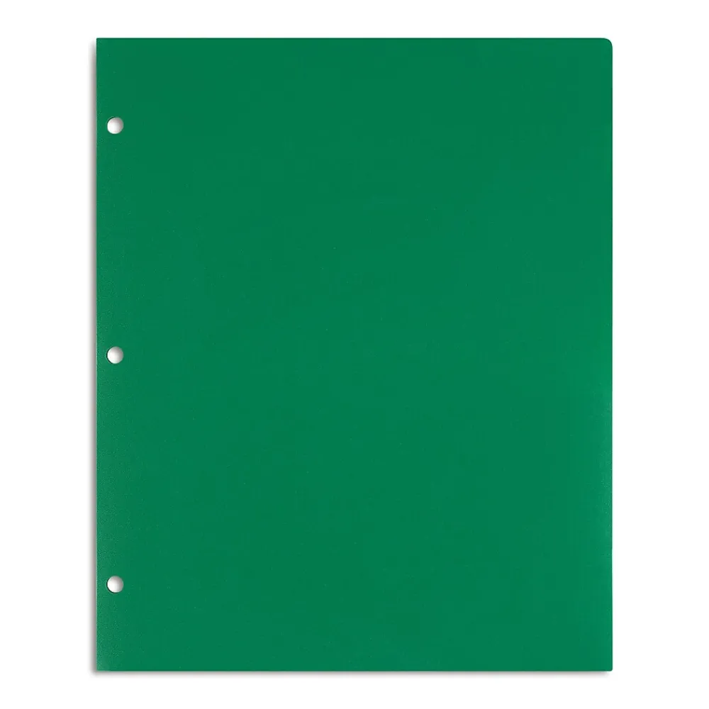 Pocket Folders|Staples 3-Hole Punched 2-Pocket Plastic Portfolio Folder, (ST52806-CC) Green