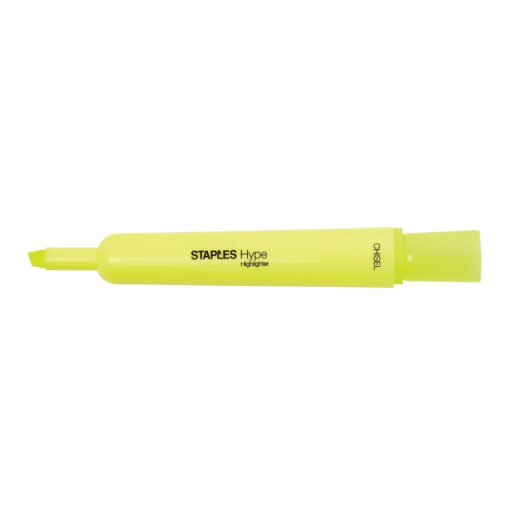 Highlighters|Staples Hype Tank Highlighters, Chisel Tip, Yellow, Dozen (29203-CC)