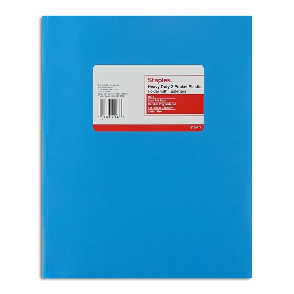 Pocket Folders|Staples Matte 2-Pocket Plastic Portfolio Folder with Fasteners, Blue (ST55477-CC) Light Blue