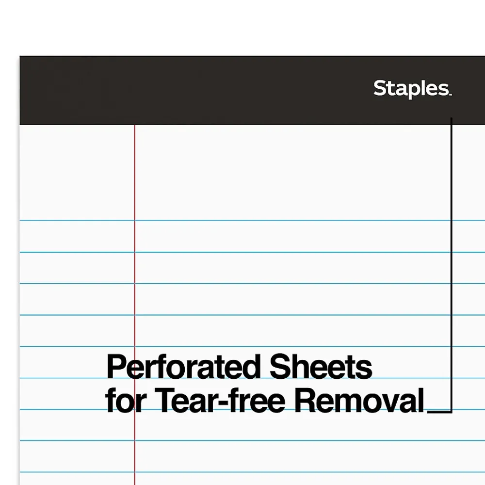Notepads|Staples Notepad, 8.5" x 11.75", Wide, White, 50 Sheets/Pad (20499)