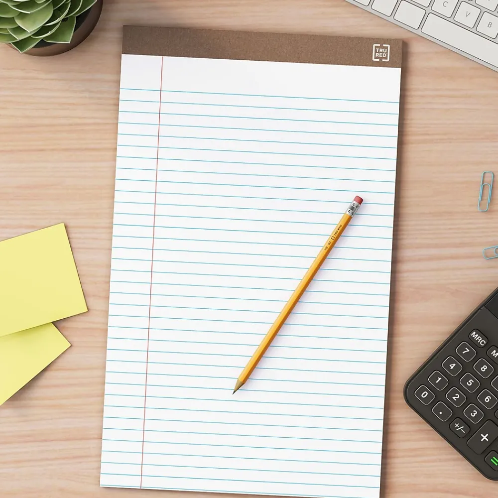 Notepads|Staples Notepads, 8.5" x 14" (legal), Wide Ruled, White, 50 Sheets/Pad, Dozen Pads/Pack (58189)