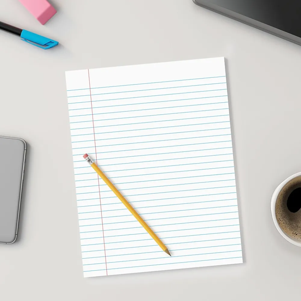 Notepads|Staples Notepads, 8.5" x 11" (US letter), Wide Ruled, White, 50 Sheets/Pad, Dozen Pads/Pack (ST57334)