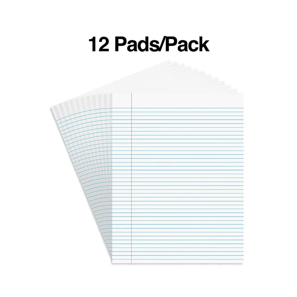 Notepads|Staples Notepads, 8.5" x 11" (US letter), Narrow Ruled, , 50 Sheets/Pad, Dozen Pads/Pack (ST57420) White