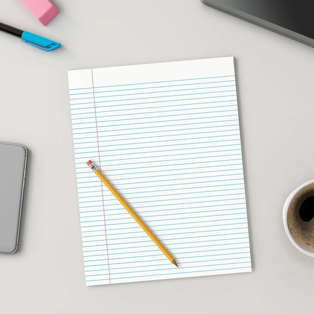 Notepads|Staples Notepads, 8.5" x 11" (US letter), Narrow Ruled, , 50 Sheets/Pad, Dozen Pads/Pack (ST57420) White