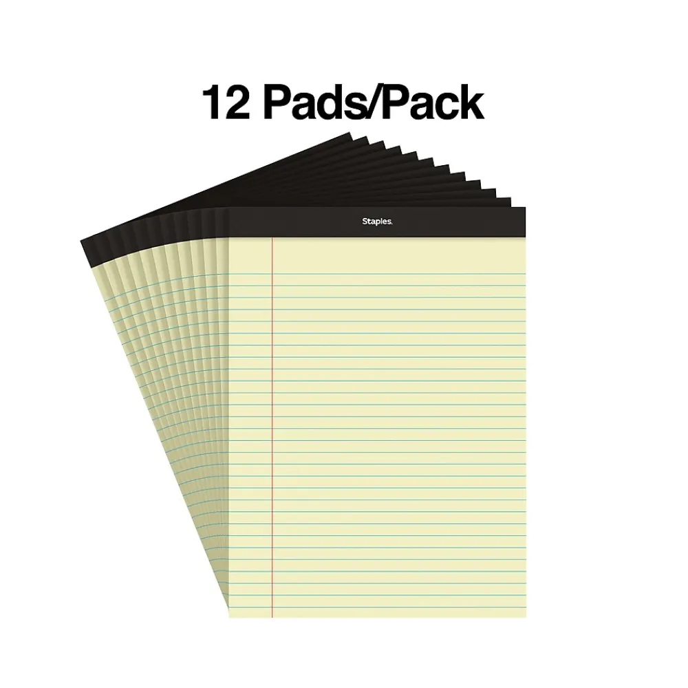 Notepads|Staples Notepads, 8.5" x 11.75", Wide Ruled, Canary, 50 Sheets/Pad, Dozen (ST57300)