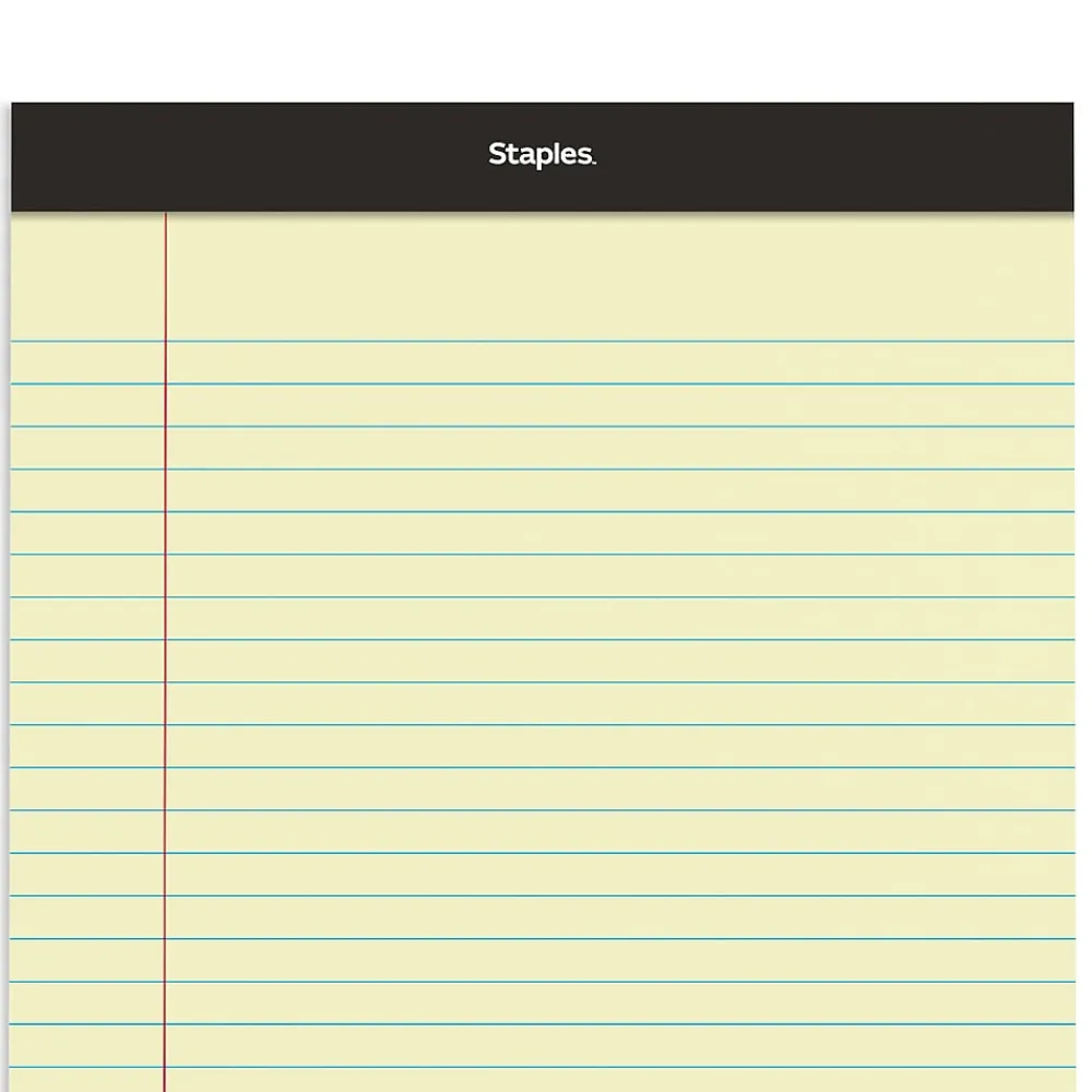 Notepads|Staples Notepads, 8.5" x 11.75", Wide Ruled, Canary, 50 Sheets/Pad, Dozen (ST57300)