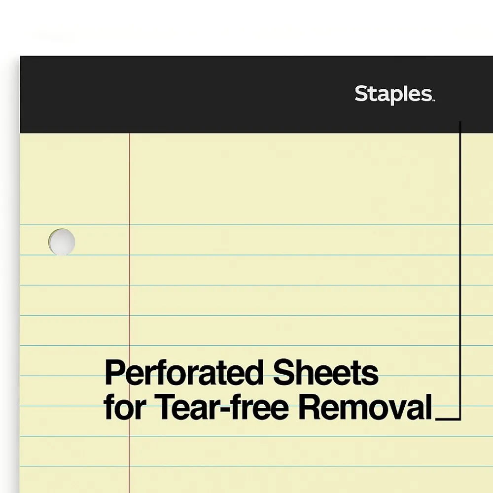 Notepads|Staples Notepads, 8.5" x 11.75", Wide Ruled, , 100 Sheets/Pad, 6 Pads/Pack (ST57349) Canary