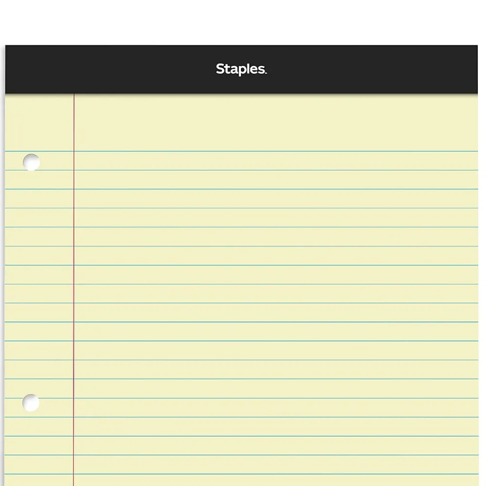Notepads|Staples Notepads, 8.5" x 11.75", Wide Ruled, , 100 Sheets/Pad, 6 Pads/Pack (ST57349) Canary
