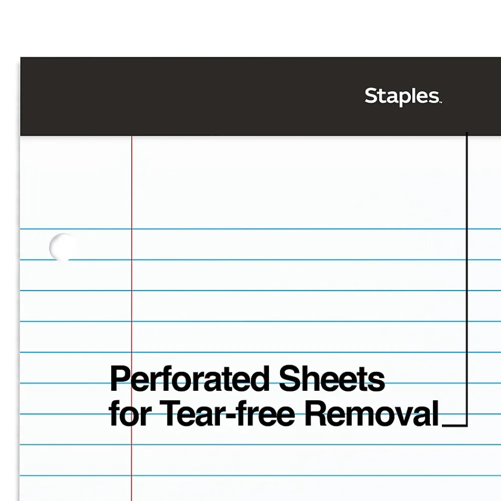 Notepads|Staples Notepads, 8.5" x 11.75", Wide Ruled, , 100 Sheets/Pad, 6 Pads/Pack (ST57350) White