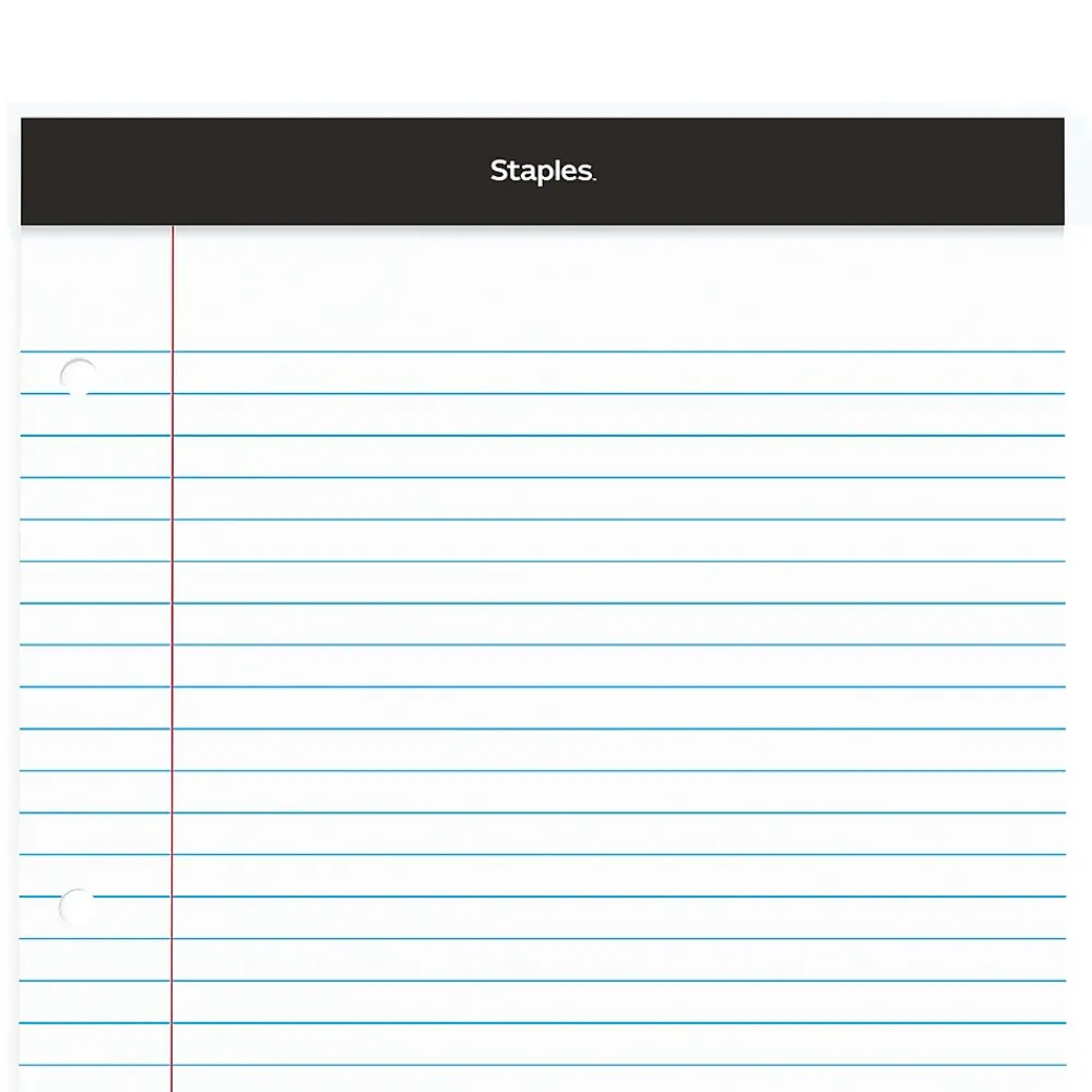 Notepads|Staples Notepads, 8.5" x 11.75", Wide Ruled, , 100 Sheets/Pad, 6 Pads/Pack (ST57350) White