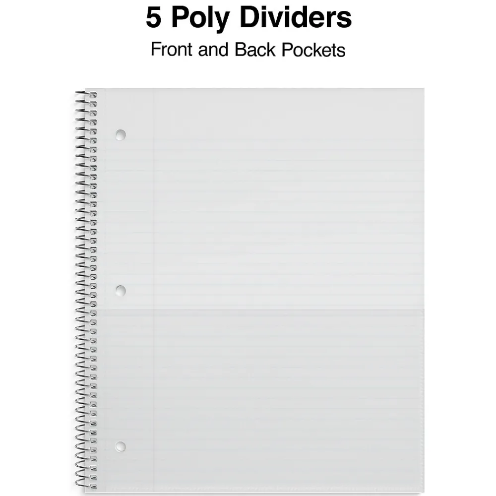 Subject Notebooks|Staples Premium Poly 5-Subject Notebook, 8.5" x 11", College Ruled, 200 Sheets, (ST58317) Black