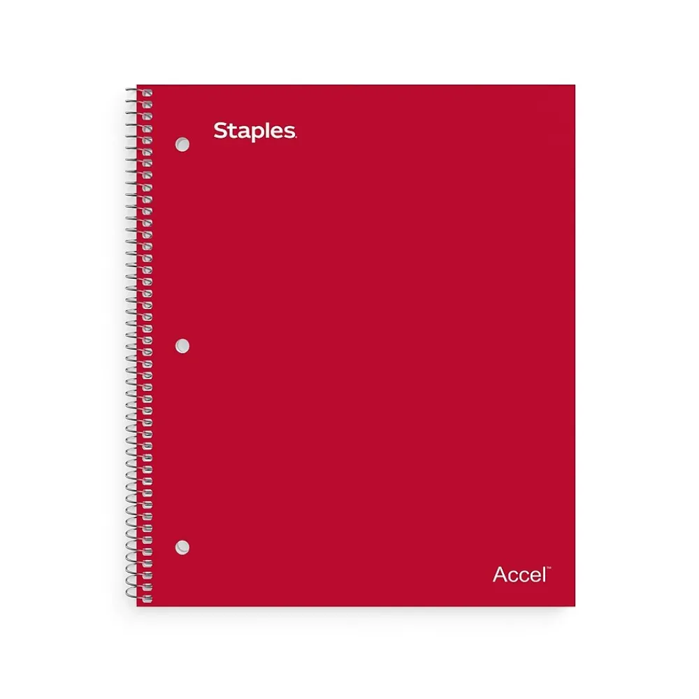 Subject Notebooks|Staples Premium Poly 3-Subject Notebook, 8.5" x 11", College Ruled, 150 Sheets, (ST58315) Red
