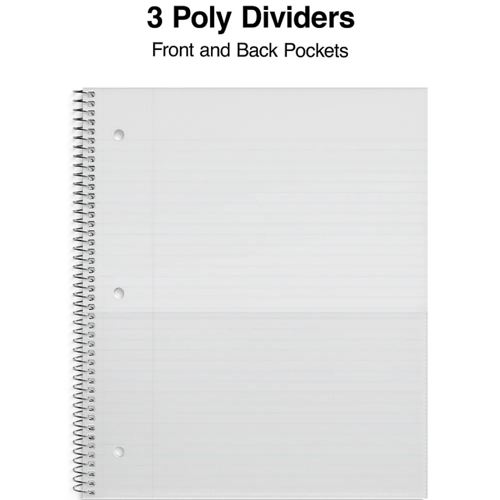 Subject Notebooks|Staples Premium Poly 3-Subject Notebook, 8.5" x 11", College Ruled, 150 Sheets, (ST58315) Red