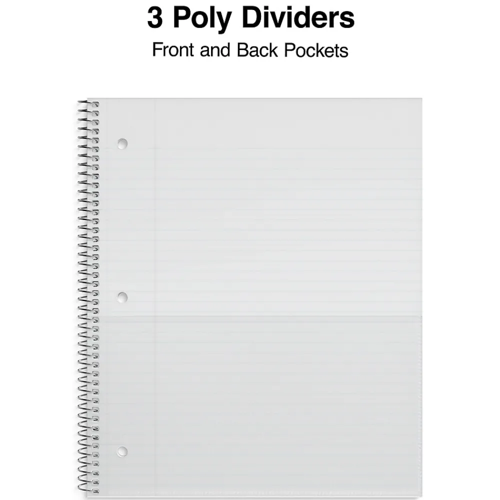 Subject Notebooks|Staples Premium Poly 3-Subject Notebook, 8.5" x 11", College Ruled, 150 Sheets, (ST58313) Black