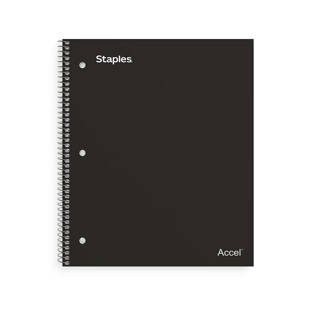 Subject Notebooks|Staples Premium Poly 1-Subject Notebook, 8" x 10.5", Wide Ruled, 100 Sheets, (TR20956) Black