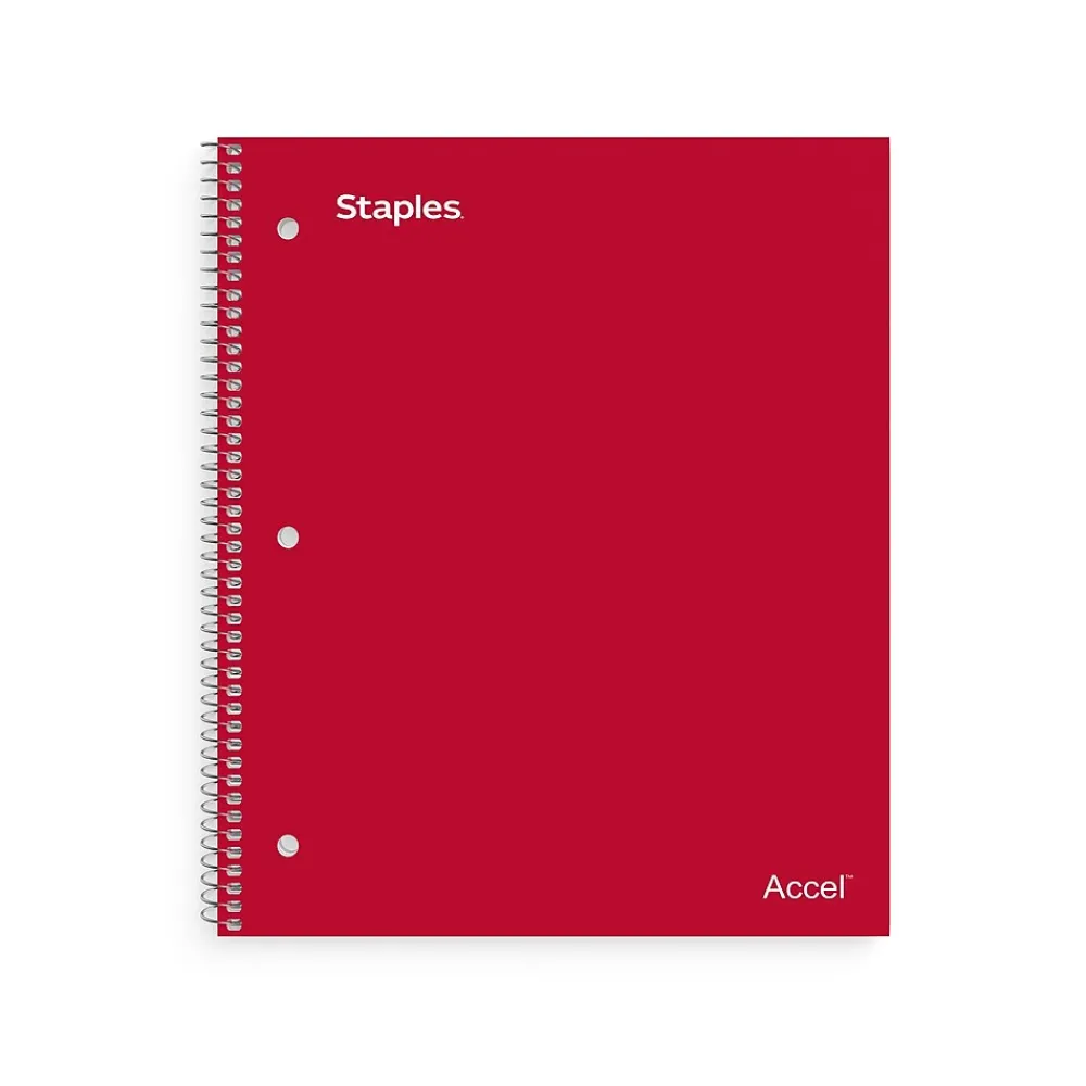 Notebooks|Staples Premium 1-Subject Notebook, 8.5" x 11", College Ruled, 100 Sheets, Red, 12 Notebooks/Carton (ST20952CT)