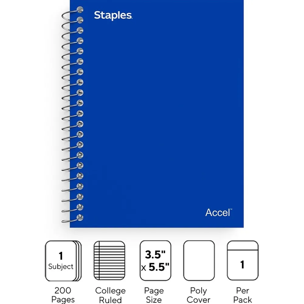 Notebooks|Staples Premium 1-Subject Notebook, 3.5" x 5.5", College Ruled, 200 Sheets, (TR58289) Blue