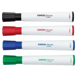 Markers|Staples Remarx Dry Erase Markers, Chisel Point, Assorted, 4/Pack (29205)